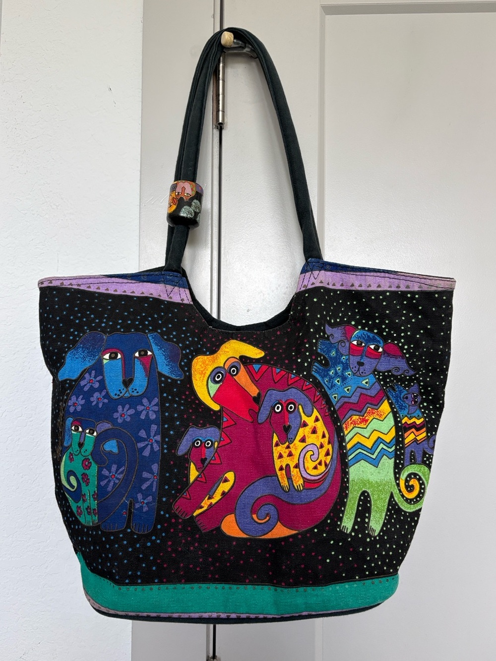 LAUREL BURCH DOG & DOGGIES ARTWORK CANVAS TOTE BAG